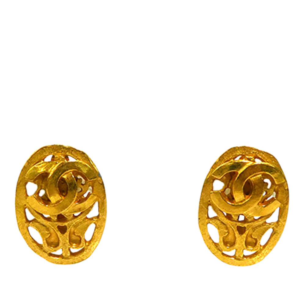 Pre-Loved Chanel CC Gold Plated Oval Clip On Earrings